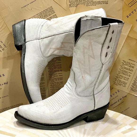 Free People Mexicana Lightning Strikes Western Boot White Distressed - Picture 2 of 11